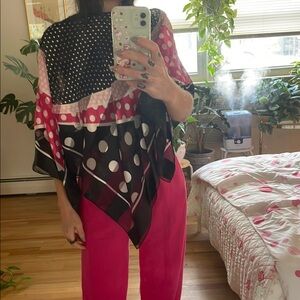 Unique Vintage Black and Pink Polka Dot Tunic